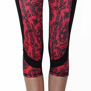 Red and Black lace activewear capri pants